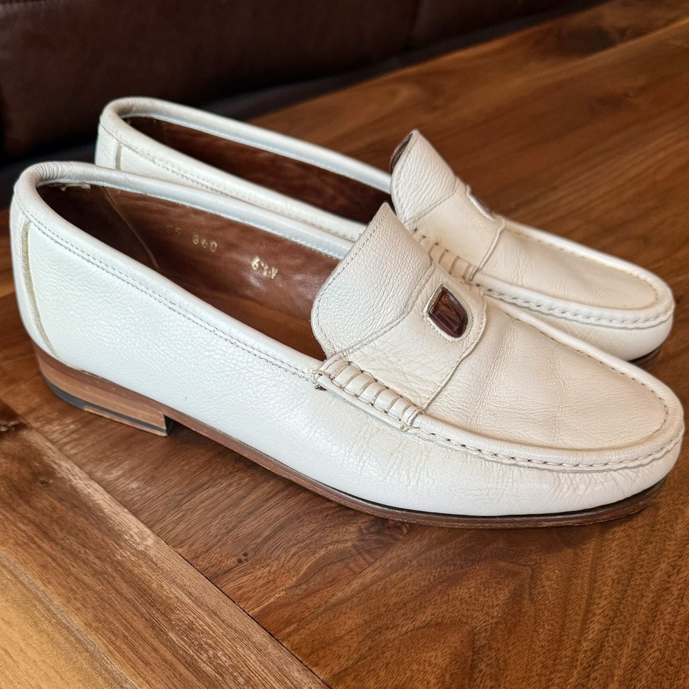Bruno Magli White Leather Penny Loafers